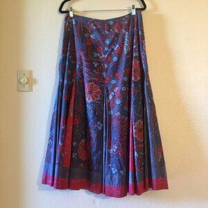 Patterned Midi Skirt in Blue and Red